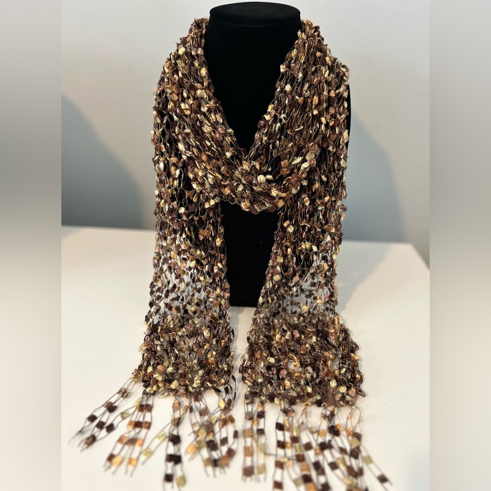 Elegant Brown Truffle Ladder Ribbon Scarf